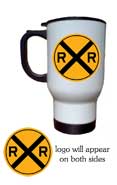 14 oz Stainless Steel Yellow Railroad Crossing Train Travel Coffee Mug