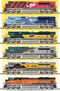 Union Pacific 6 Heritage Locomotives Railroad Poster