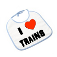 I Love Trains Baby Blue Bib